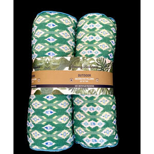 TOMMY BAHAMA Set of 2 Outdoor Summer Green and Blue Ikat Bolster Pillows NEW